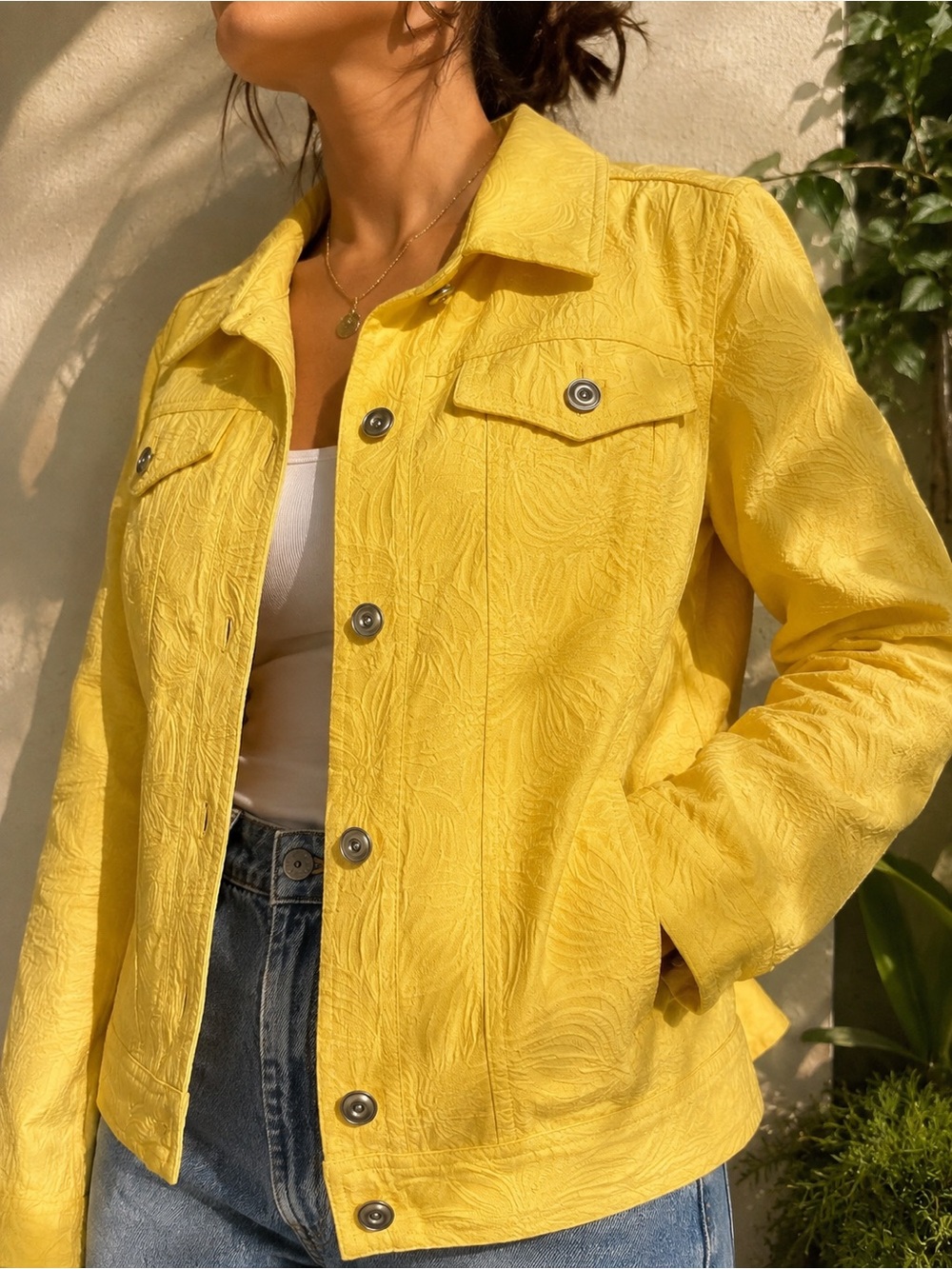 Laura Ashley Yellow Textured Floral Jacquard Jacket M